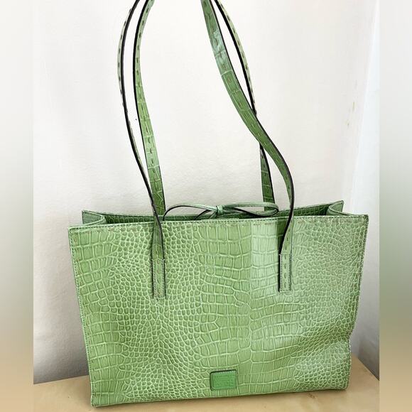 Vintage y2k crocodile embossed shoulder bag mint green tote spring - Picture 1 of 11